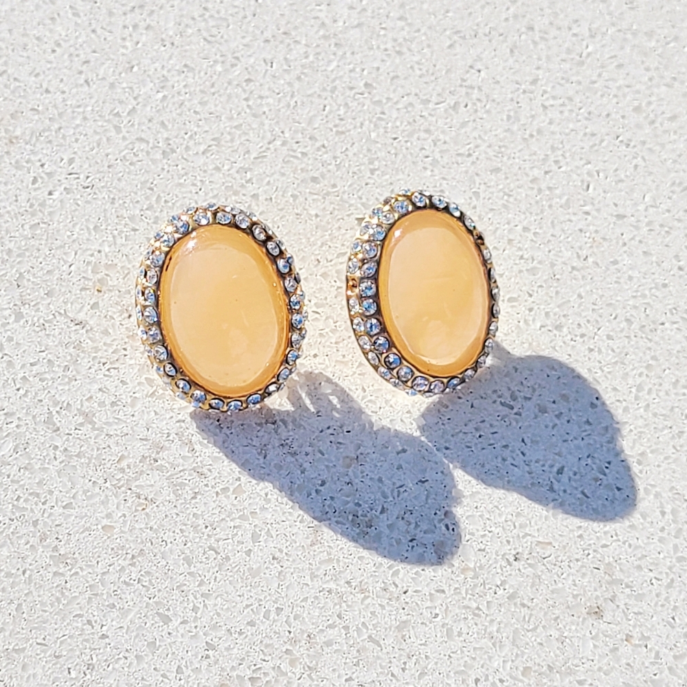 Vintage Style Amber Earrings With Rhinestones